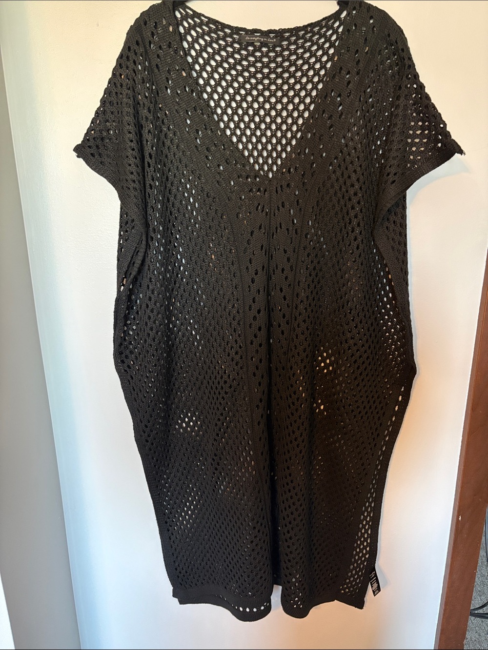 Black Crochet V-Neck Swim Cover-Up Tunic